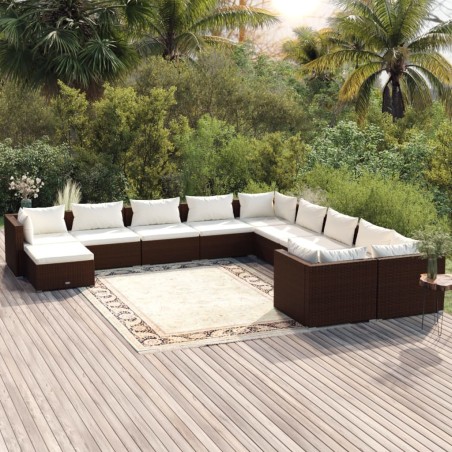 vidaXL Set muebles de jardín 11 pzas y cojines ratán sintético marrón