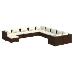 vidaXL Set muebles de jardín 11 pzas y cojines ratán sintético marrón
