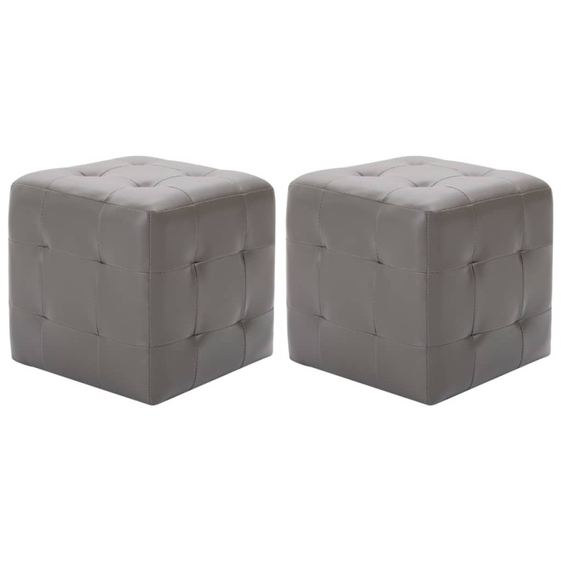 vidaXL Puf 2 unidades cuero sintético gris 30x30x30 cm vidaXL Puf 2 unidades cuero sintético gris 30x30x30 cm