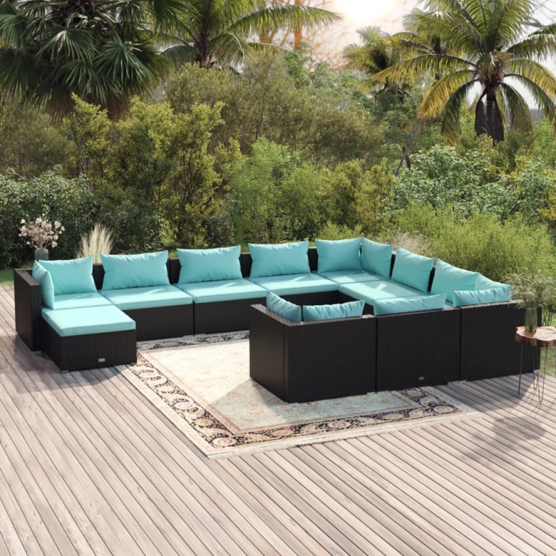 vidaXL Set de muebles de jardín 11 pzas cojines ratán sintético negro vidaXL Set de muebles de jardín 11 pzas cojines ratán sintético negro