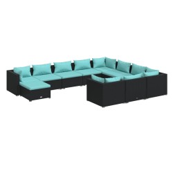 vidaXL Set de muebles de jardín 11 pzas cojines ratán sintético negro