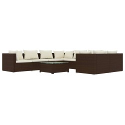 vidaXL Set muebles de jardín 9 piezas y cojines ratán sintético marrón