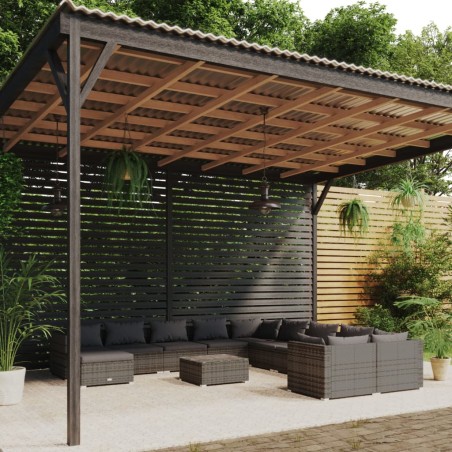 vidaXL Set de muebles de jardín 12 pzas y cojines ratán sintético gris