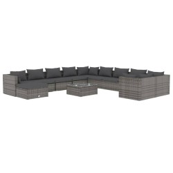 vidaXL Set de muebles de jardín 12 pzas y cojines ratán sintético gris