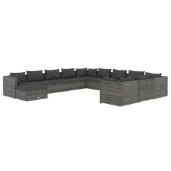 vidaXL Set de muebles de jardín 12 pzas y cojines ratán sintético gris
