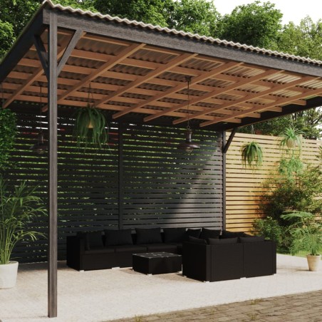 vidaXL Set de muebles de jardín 9 pzas y cojines ratán sintético negro