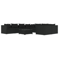 vidaXL Set de muebles de jardín 9 pzas y cojines ratán sintético negro