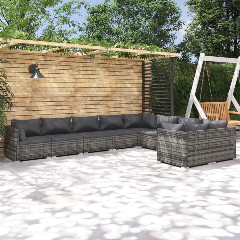 vidaXL Set de muebles de jardín 9 pzas y cojines ratán sintético gris vidaXL Set de muebles de jardín 9 pzas y cojines ratán sintético gris