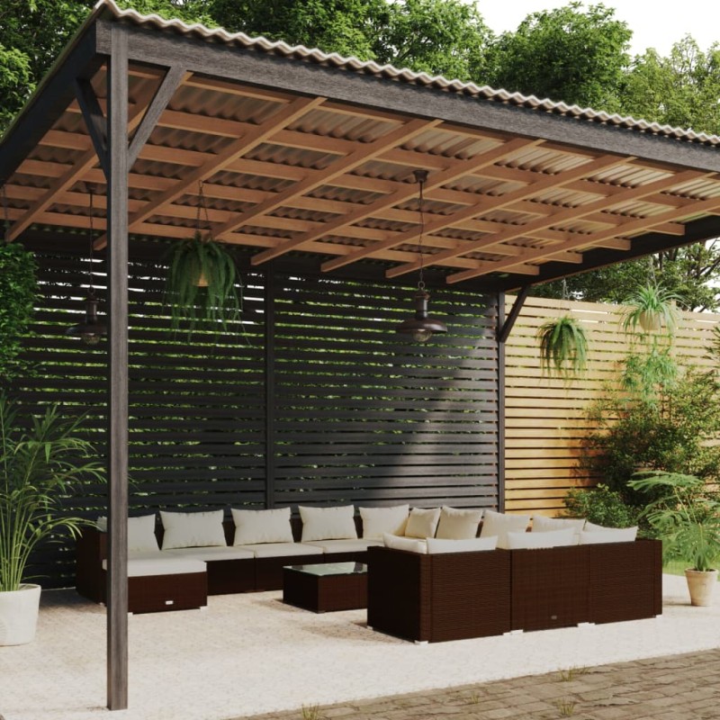 vidaXL Set muebles de jardín 13 pzas y cojines ratán sintético marrón
