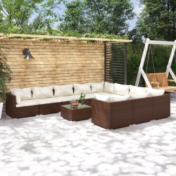 vidaXL Set muebles de jardín 11 pzas y cojines ratán sintético marrón