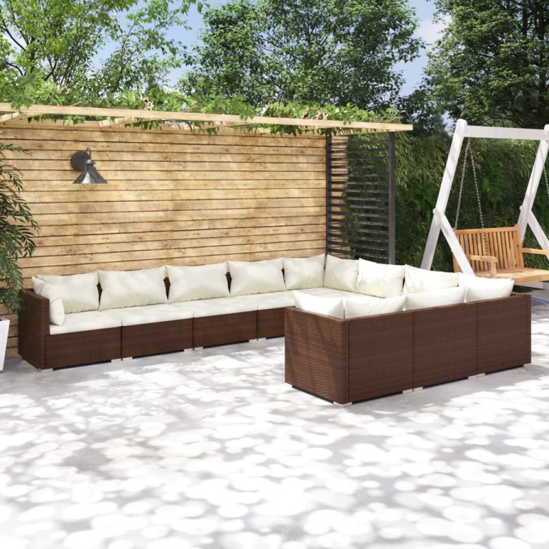 vidaXL Set muebles de jardín 10 pzas y cojines ratán sintético marrón vidaXL Set muebles de jardín 10 pzas y cojines ratán sintético marrón