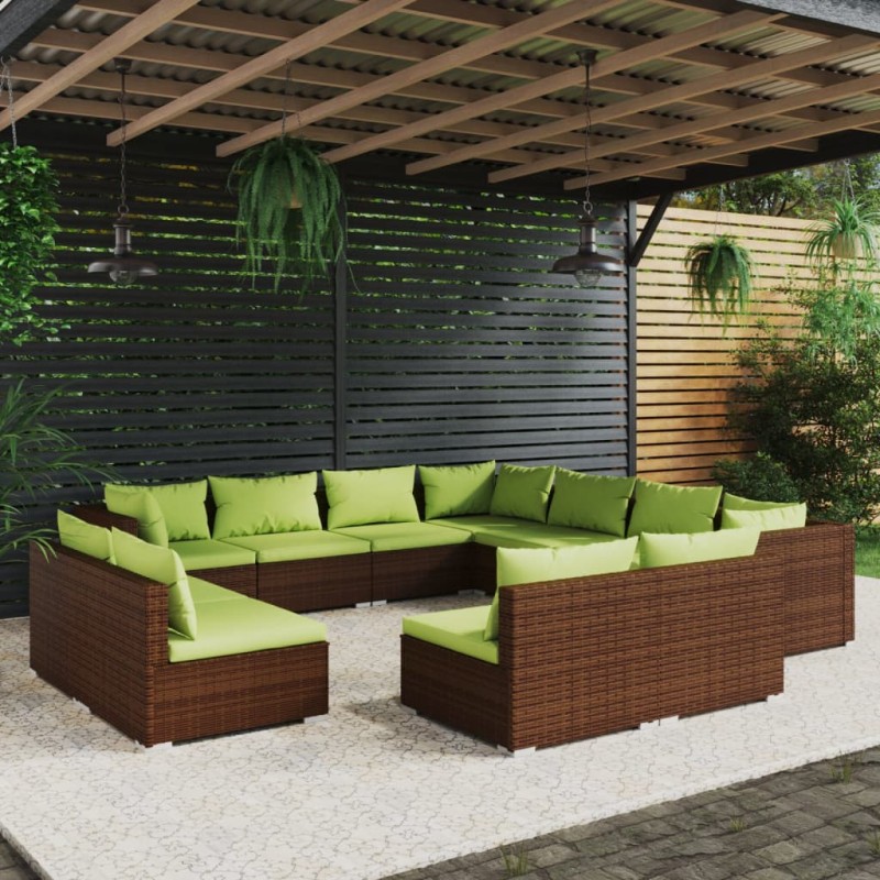 vidaXL Set de muebles de jardín 11 pzas cojines ratán sintético marrón vidaXL Set de muebles de jardín 11 pzas cojines ratán sintético marrón