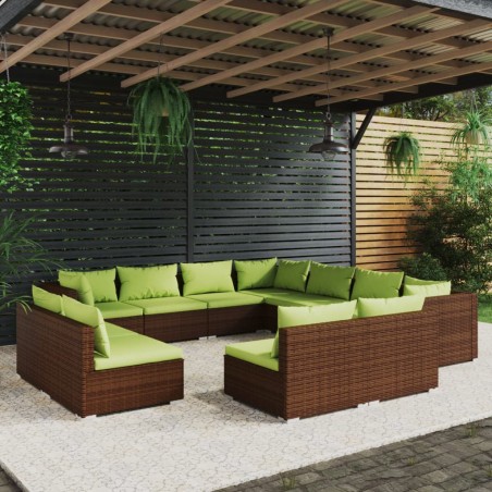 vidaXL Set de muebles de jardín 11 pzas cojines ratán sintético marrón