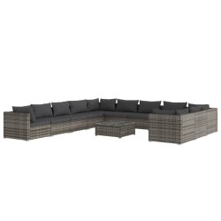vidaXL Set de muebles de jardín 12 pzas y cojines ratán sintético gris