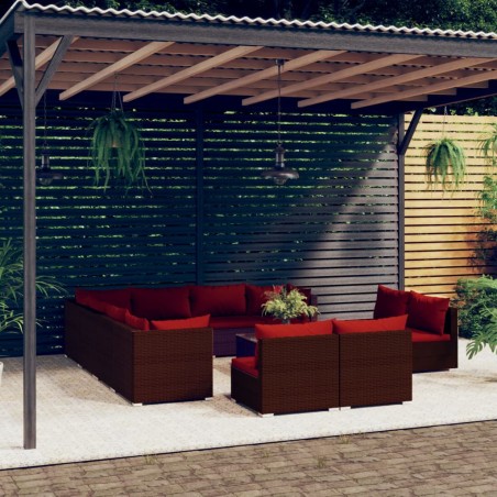 vidaXL Set de muebles de jardín 12 pzas cojines ratán sintético marrón