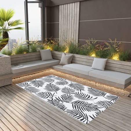 vidaXL Alfombra de exterior PP blanco y negro 190x290 cm