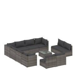 vidaXL Set de muebles de jardín 12 pzas cojines ratán sintético gris
