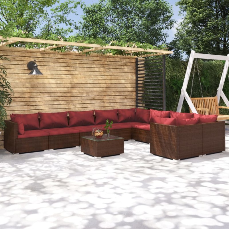 vidaXL Set muebles de jardín 10 piezas cojines ratán sintético marrón vidaXL Set muebles de jardín 10 piezas cojines ratán sintético marrón