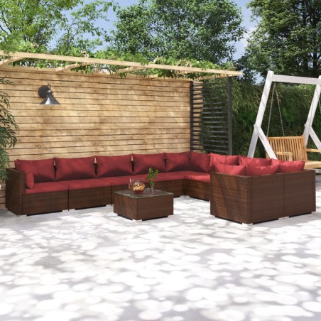 vidaXL Set muebles de jardín 10 piezas cojines ratán sintético marrón