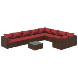 vidaXL Set muebles de jardín 10 piezas cojines ratán sintético marrón