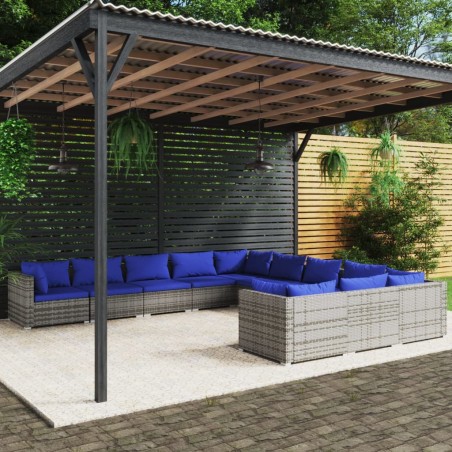 vidaXL Set de muebles de jardín 11 pzas y cojines ratán sintético gris