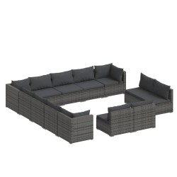 vidaXL Set muebles de jardín 13 piezas y cojines ratán sintético gris