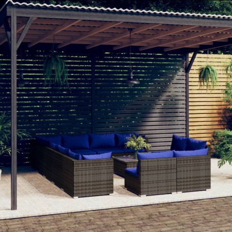 vidaXL Set de muebles de jardín 13 pzas y cojines ratán sintético gris