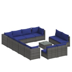 vidaXL Set de muebles de jardín 13 pzas y cojines ratán sintético gris