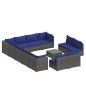 vidaXL Set de muebles de jardín 13 pzas y cojines ratán sintético gris