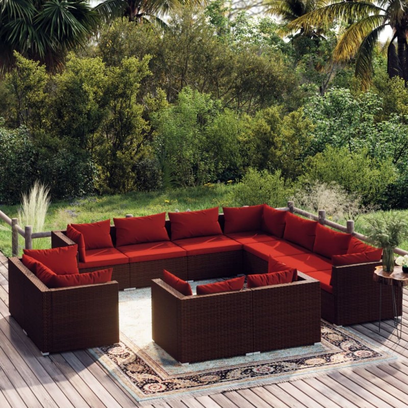 vidaXL Set muebles de jardín 11 piezas cojines ratán sintético marrón vidaXL Set muebles de jardín 11 piezas cojines ratán sintético marrón