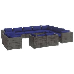 vidaXL Set de muebles de jardín 12 pzas y cojines ratán sintético gris