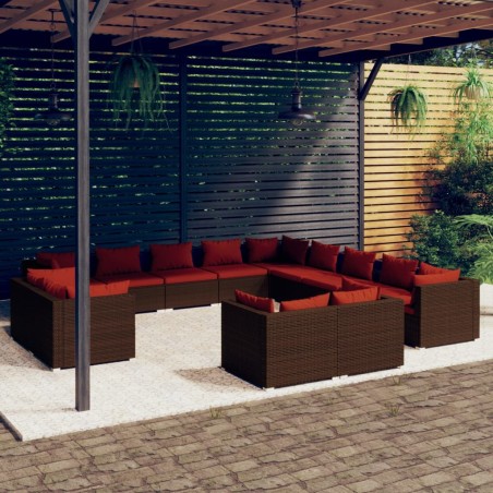 vidaXL Set muebles de jardín 13 piezas cojines ratán sintético marrón