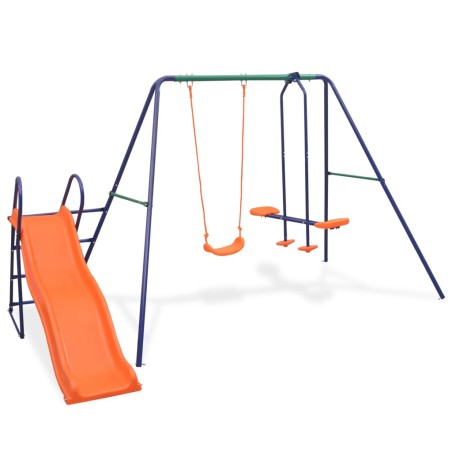 vidaXL Juego de columpios de 3 asientos y tobogán naranja
