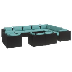 vidaXL Set de muebles de jardín 12 pzas cojines ratán sintético negro