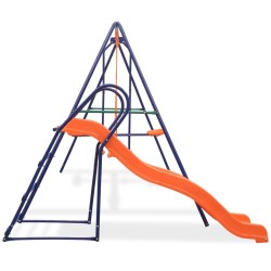 vidaXL Juego de columpios de 3 asientos y tobogán naranja