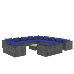 vidaXL Set de muebles de jardín 14 pzas y cojines ratán sintético gris