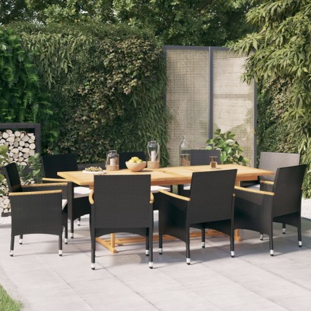 vidaXL Juego de comedor de jardín 9 piezas con cojines negro