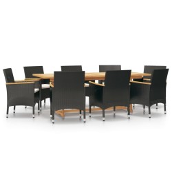 vidaXL Juego de comedor de jardín 9 piezas con cojines negro
