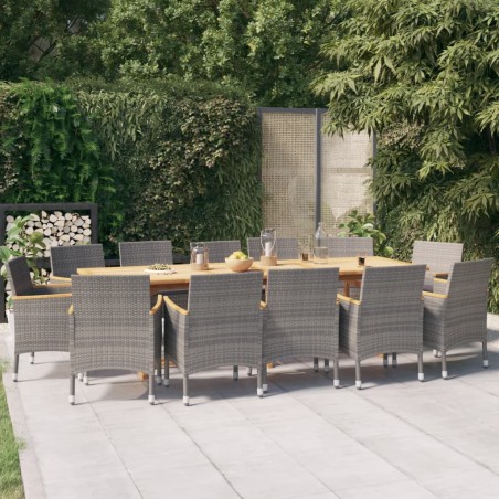 vidaXL Juego de comedor de jardín 13 piezas con cojines gris