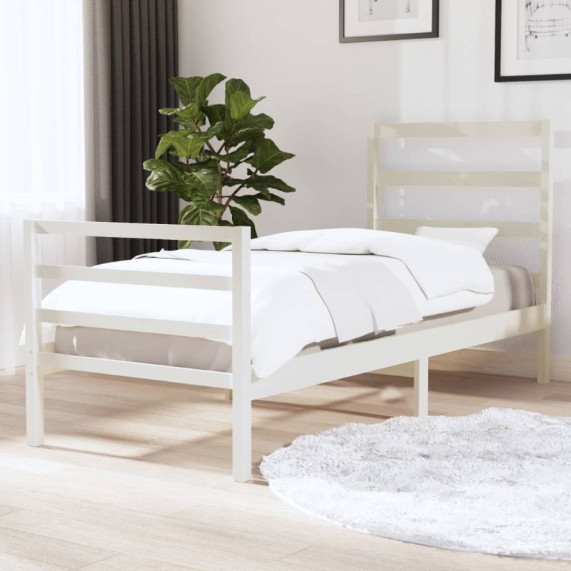 vidaXL Estructura de cama individual madera maciza blanco 90x190 cm