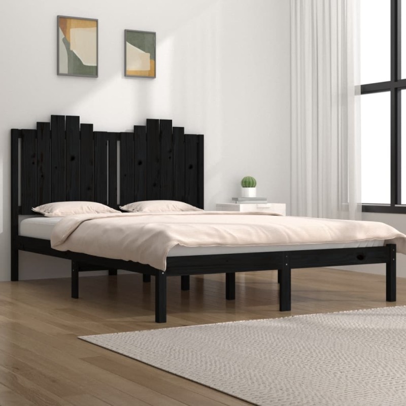 vidaXL Estructura de cama de madera maciza de pino negra 140x200 cm vidaXL Estructura de cama de madera maciza de pino negra 140x200 cm