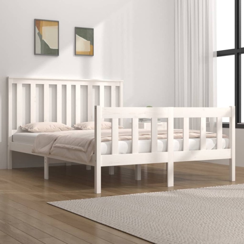 vidaXL Estructura de cama madera de pino doble blanca 135x190 cm vidaXL Estructura de cama madera de pino doble blanca 135x190 cm