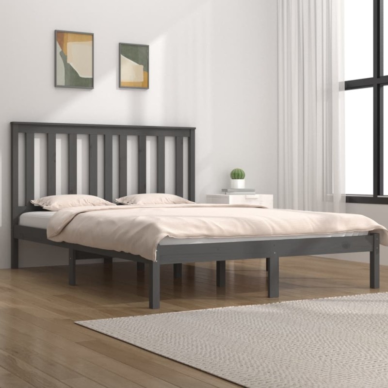 vidaXL Estructura de cama de madera maciza de pino gris 200x200 cm vidaXL Estructura de cama de madera maciza de pino gris 200x200 cm