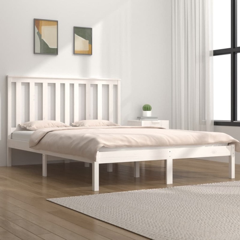 vidaXL Estructura cama madera maciza pino blanca king size 180x200 cm vidaXL Estructura cama madera maciza pino blanca king size 180x200 cm