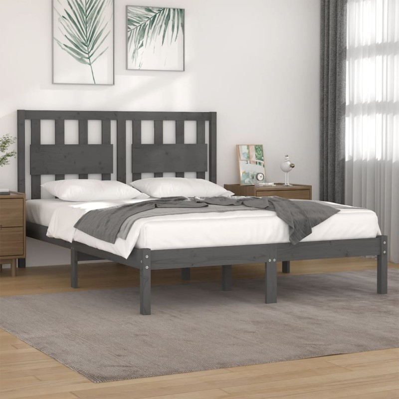 vidaXL Estructura de cama de madera maciza de pino gris 140x190 cm vidaXL Estructura de cama de madera maciza de pino gris 140x190 cm