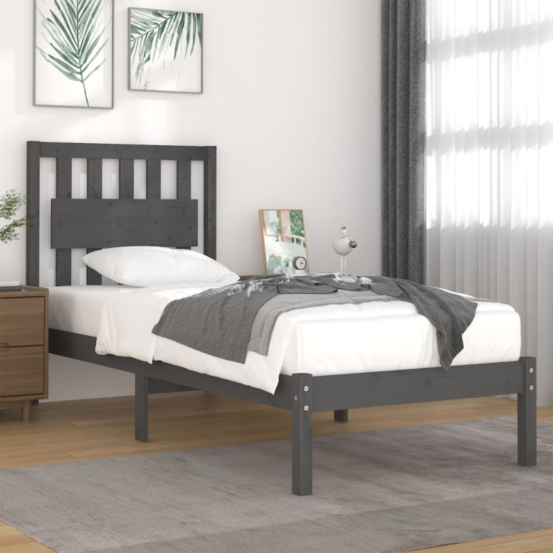 vidaXL Estructura de cama madera maciza de pino gris 90x200 cm vidaXL Estructura de cama madera maciza de pino gris 90x200 cm