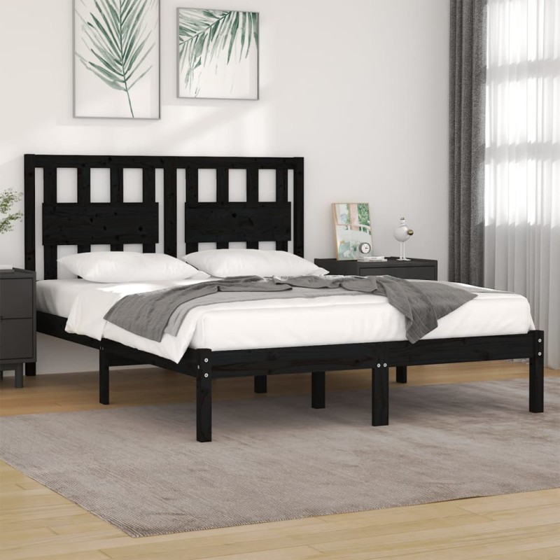 vidaXL Estructura de cama de madera maciza de pino negra 200x200 cm vidaXL Estructura de cama de madera maciza de pino negra 200x200 cm
