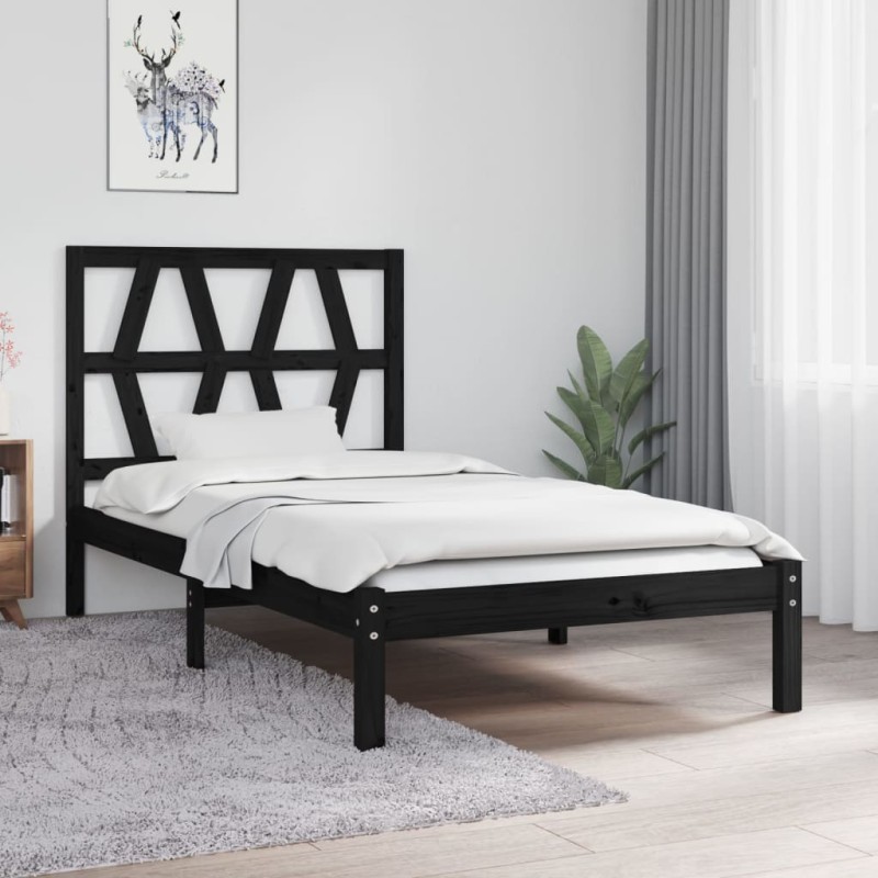 vidaXL Estructura de cama madera maciza pino negra 75x190 cm