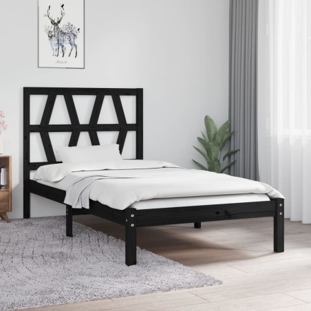 vidaXL Estructura de cama madera maciza pino negra 75x190 cm
