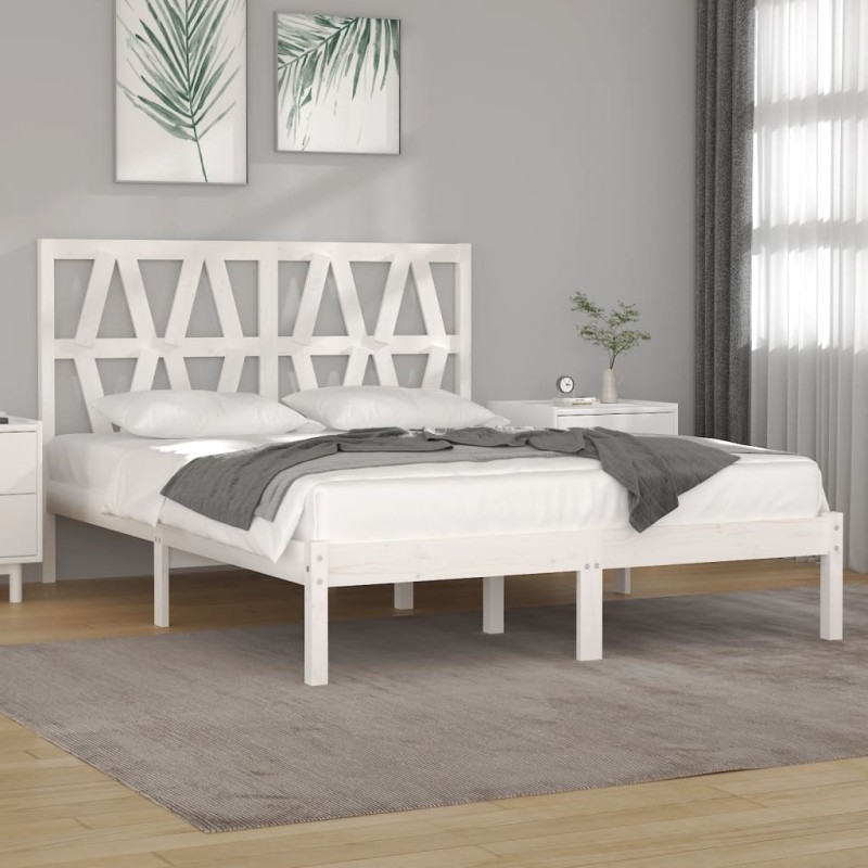 vidaXL Estructura de cama matrimonial madera de pino blanca 120x190 cm vidaXL Estructura de cama matrimonial madera de pino blanca 120x190 cm